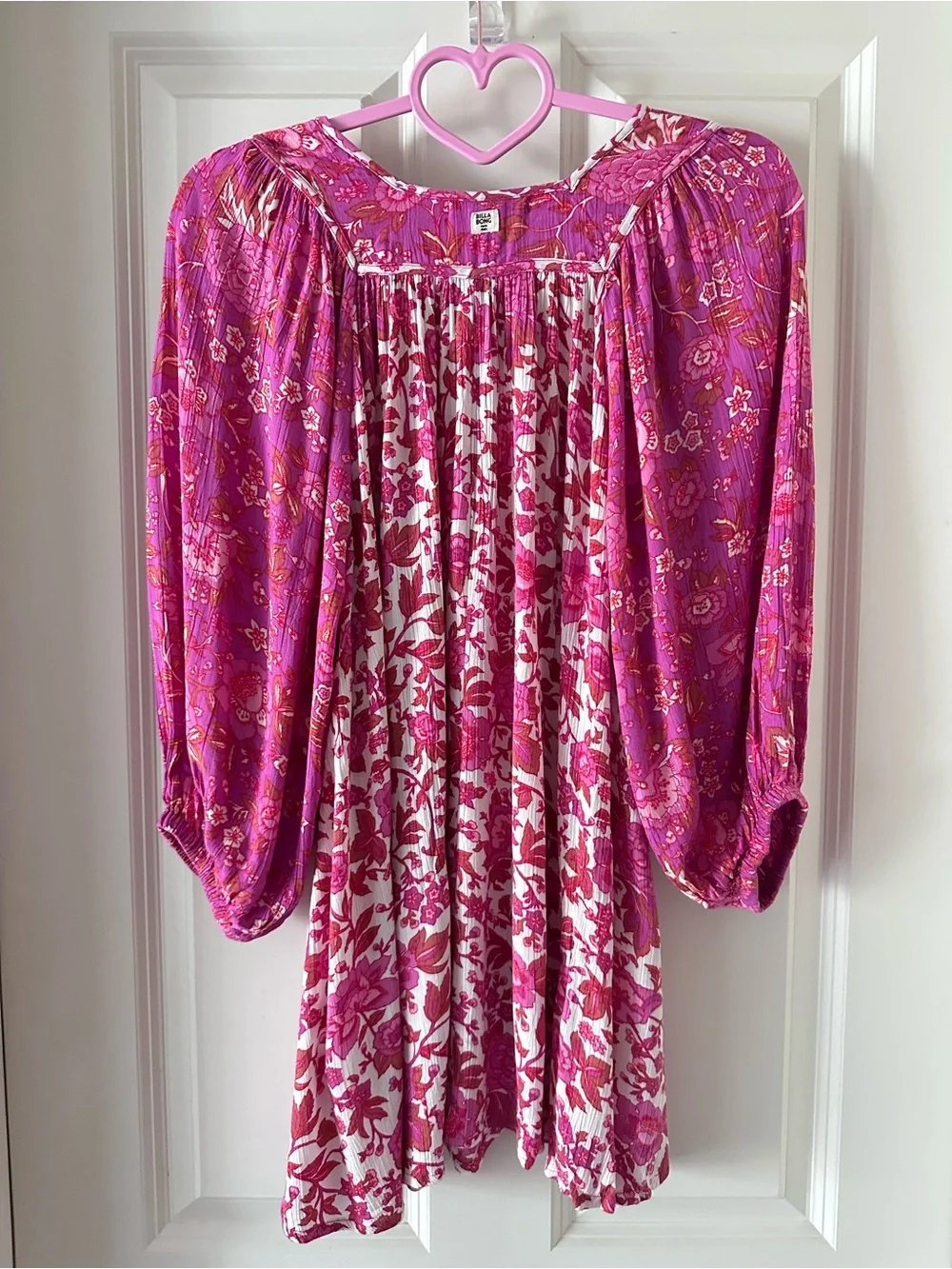 Billabong Girls' Pink Floral Smocked Square Neck Boho Dress